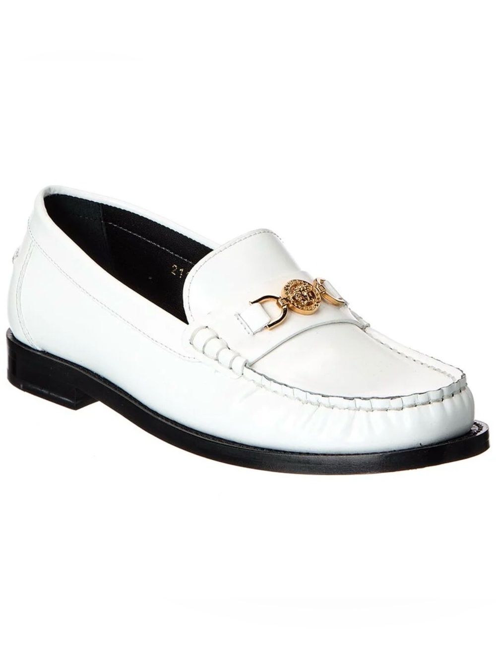 Versace White Leather Loafers with Gold Medallion